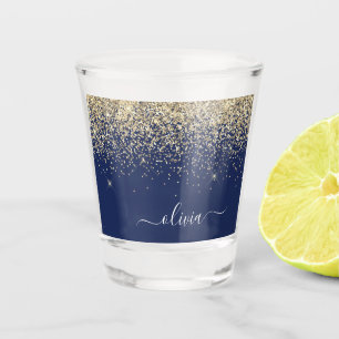Verre A Shot Parties scintillant Bleu de la Marine d'or Script