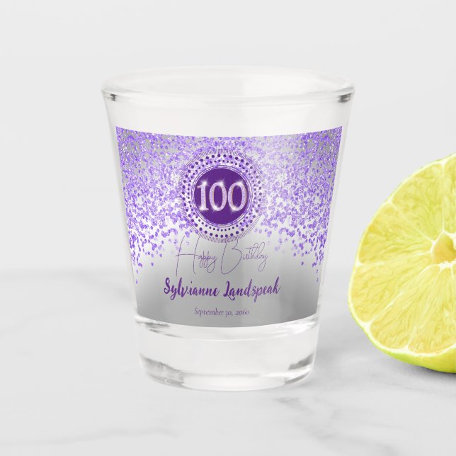 Verre A Shot Parties scintillant chic argent et violet 100e ann (Devant)