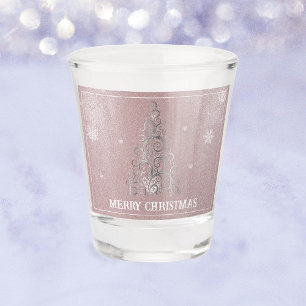 Verre A Shot Parties scintillant d'arbre de Noël et flocons de