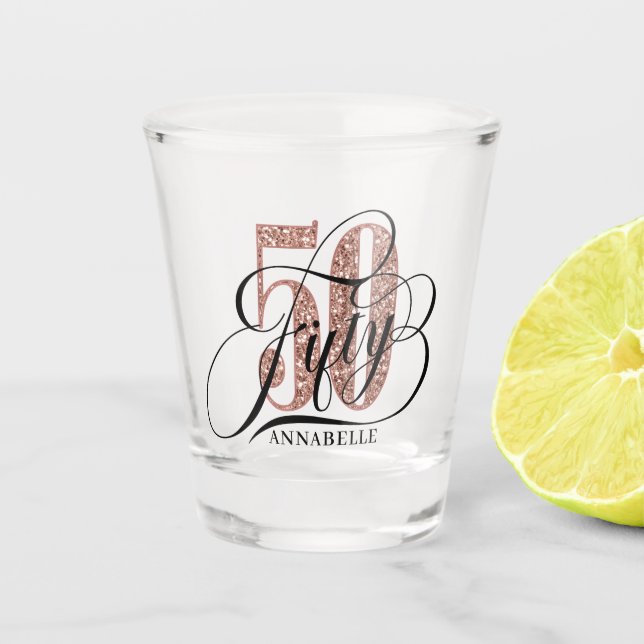 Verre A Shot Parties scintillant d'or rose 50e anniversaire Typ (Devant)