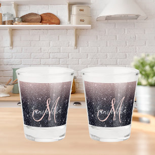 Verre A Shot Parties scintillant moderne noire et rose Étincell