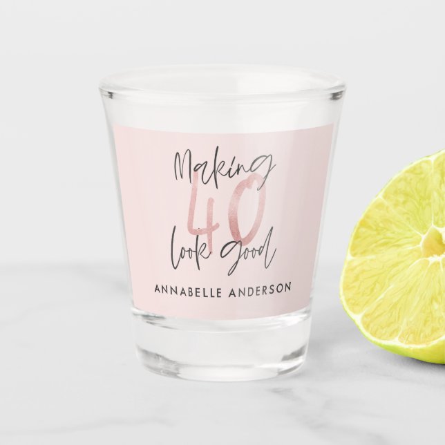 Verre A Shot parties scintillant rose fille, 40e anniversaire m (Devant)