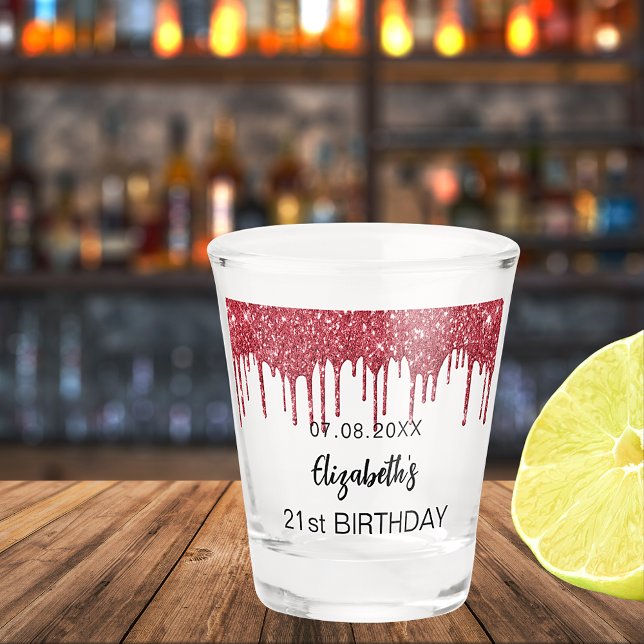 Verre A Shot Parties scintillant rouge goutte nom fête d'annive (Créateur téléchargé)
