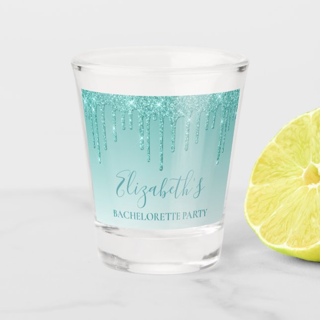 Verre A Shot Parties scintillant Turquoise moderne Bachelorette (Devant)