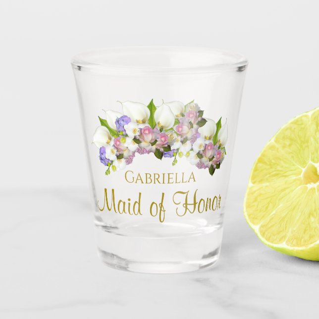 Verre A Shot Pastel Fleurs de Printemps Maid of Honor Wedor Fav (Devant)