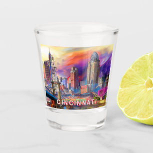 Verre A Shot Paysage coloré de Cincinnati Abstrait Art