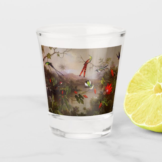 Verre A Shot Paysage tropical avec dix colibris (Devant)