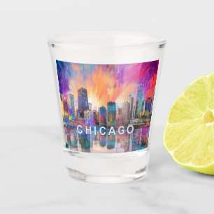 Verre A Shot Paysage urbain abstrait coloré de Chicago