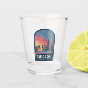 Verre A Shot Paysage urbain du coucher de soleil à Chicago, voy