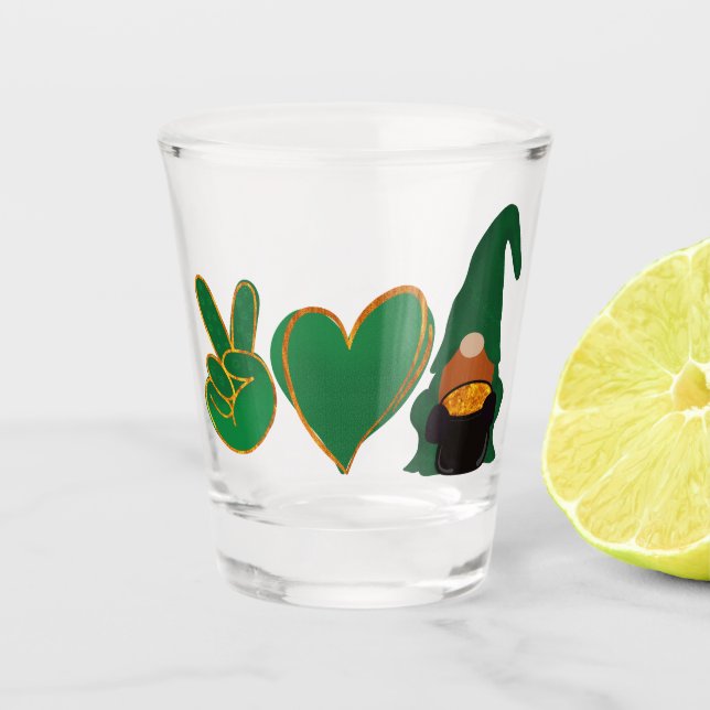 Verre A Shot Peace Love Gnome | Sublimation de la Saint Patrick (Devant)