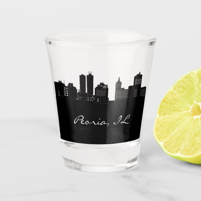 Verre A Shot Peoria noir et blanc Illinois Skyline (Devant)