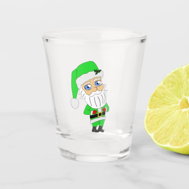 Verre A Shot Père Noël chibi en costume vert (Devant)