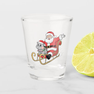 Verre A Shot Père Noël Riding Sleigh avec Moo Deng Baby Hippo