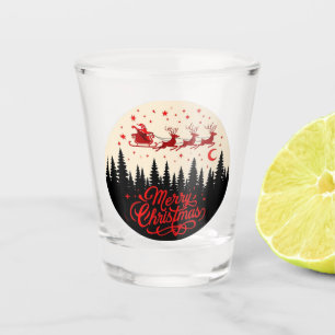 Verre A Shot Père Noël Sleigh Joyeux Noël Forêt Scène Art