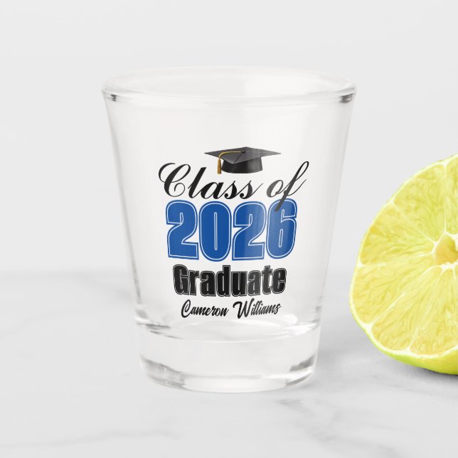 Verre A Shot Personalized Blue Class of 2026 Graduation Party (Devant)