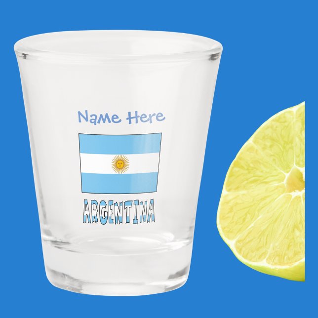 Verre A Shot Personnalisation bleue du drapeau argentin et de l (Shot glass with Argentine Flag and word ARGENTINA below in the flag colors. Add a name above in blue)