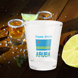 Verre A Shot Personnalisation bleue du drapeau d'Aruba et d'Aru