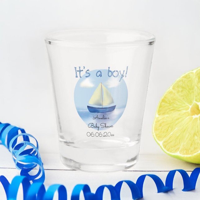 Verre A Shot Petit Baby shower Blue Sailboat Boys (Créateur téléchargé)
