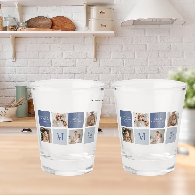 Verre A Shot Photo Collage moderne & Bleu Happy Fête des pères  (Créateur téléchargé)