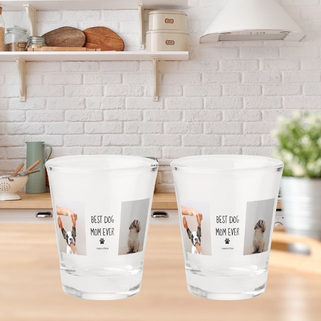 Verre A Shot Photo Collage moderne Meilleur Chien Maman Jamais (Créateur téléchargé)