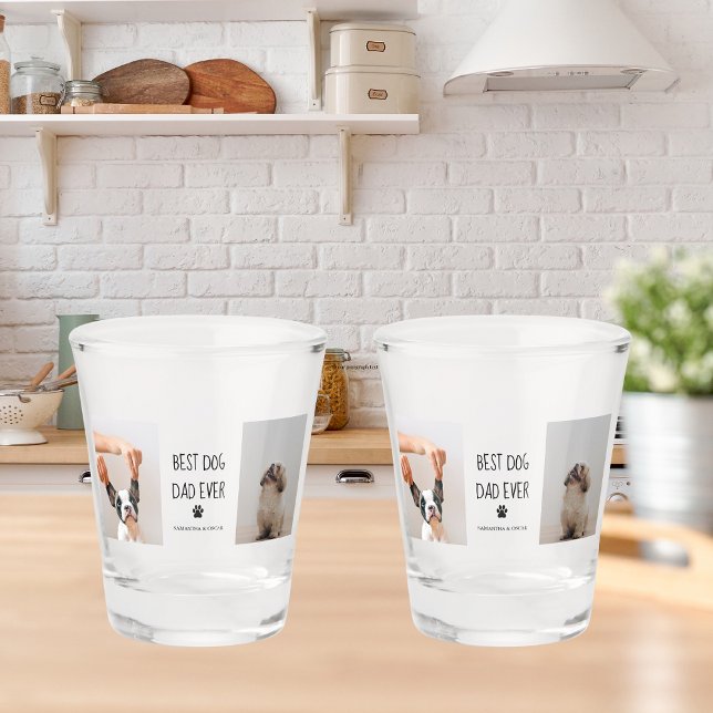 Verre A Shot Photo Collage moderne Meilleur Papa Chien Jamais (Créateur téléchargé)