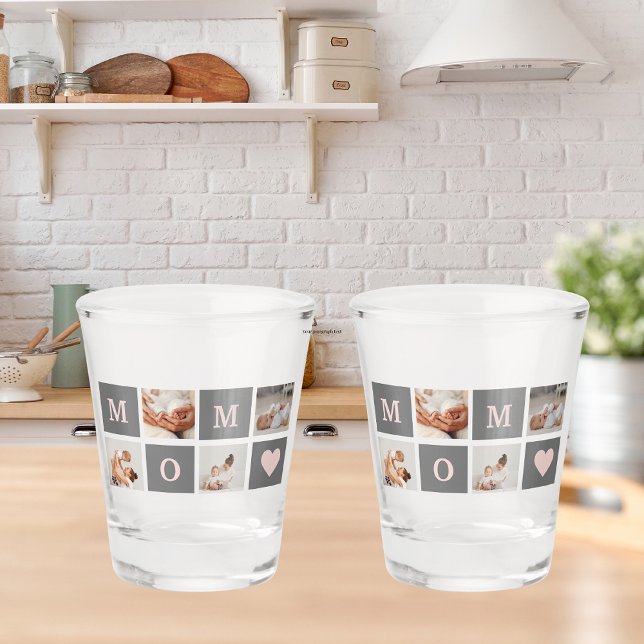 Verre A Shot Photo de collection moderne Best Mom Pink & Grey C (Créateur téléchargé)