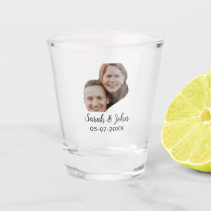 Verre A Shot Photo de couple face avec nom date mariage simple