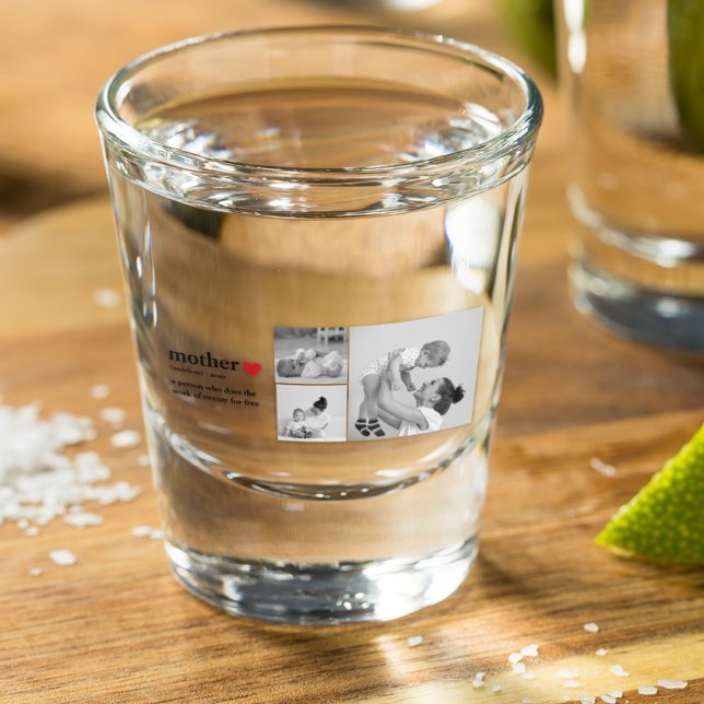 Verre A Shot Photo & Texte Moderne Coeur Rouge Mère Cadeau (Créateur téléchargé)