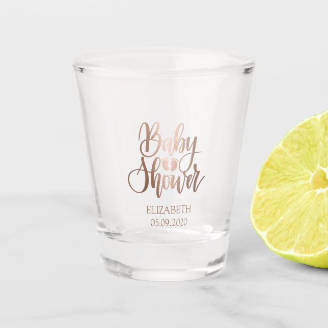 Verre A Shot Pieds rose Baby shower or (Devant)