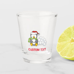 Verre A Shot Pingouin de Noël assis avec des boules de neige