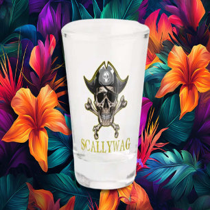 Verre A Shot PIRATE CARRIBEAN GOLD SKULS Crossbones Scallywag