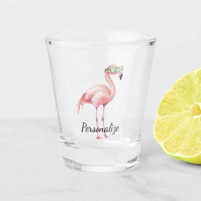 Verre A Shot Plage de Flamant rose rose blanc vert (Devant)