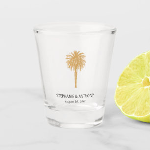 Verre A Shot Plage tropicale Gold Palm Tree Destination Mariage