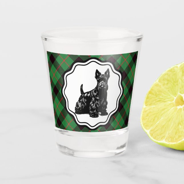 Verre A Shot Plaid écossais rétro Terrier vert (Devant)