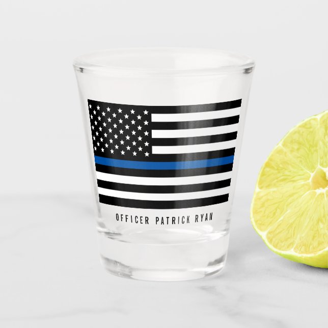 Verre A Shot Police Mince Blue Line American Flag Ajouter un no (Devant)