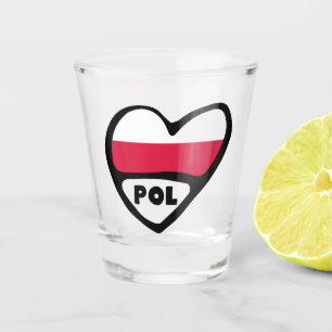 Verre A Shot Pologne Code du Pays Coeur du Drapeau, POL