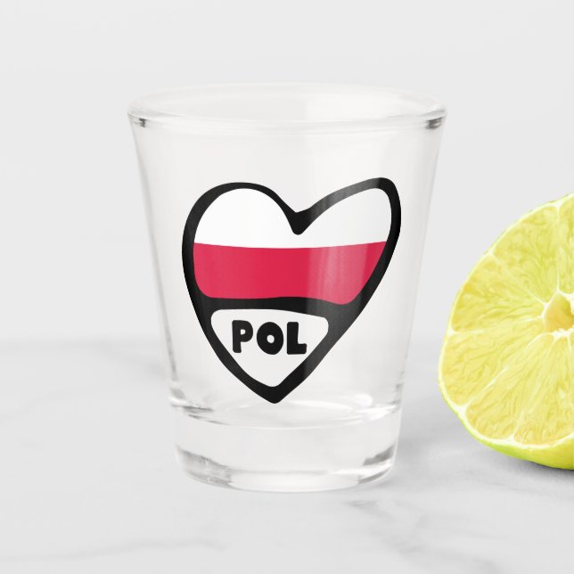 Verre A Shot Pologne Code du Pays Coeur du Drapeau, POL (Devant)