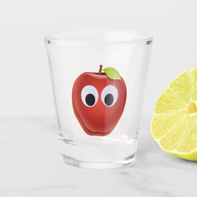Verre A Shot Pomme rouge drôle avec yeux de googly (Devant)