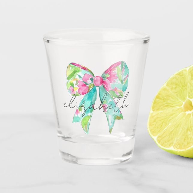 Verre A Shot Preppy Rose et Green Bow Personnalisé (Devant)