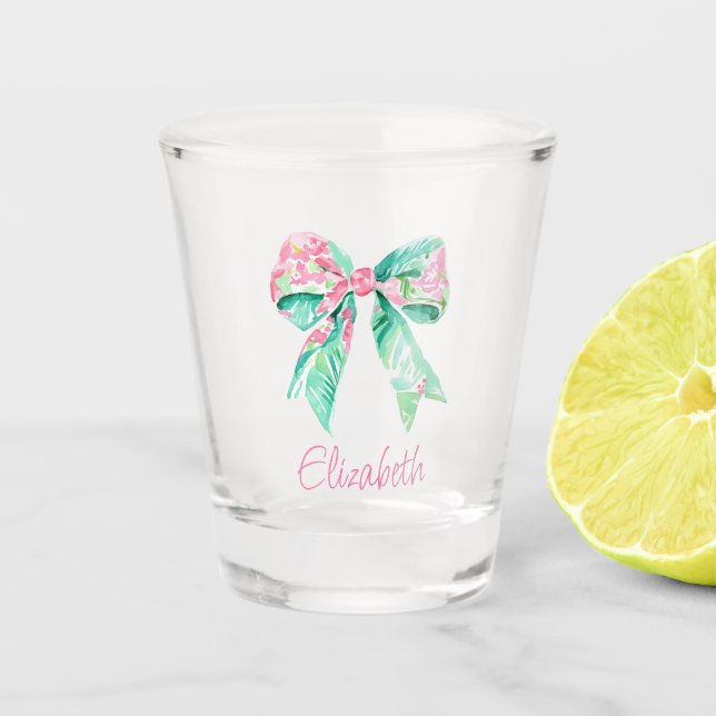 Verre A Shot Preppy rose Floral Bow Personnalisé (Devant)