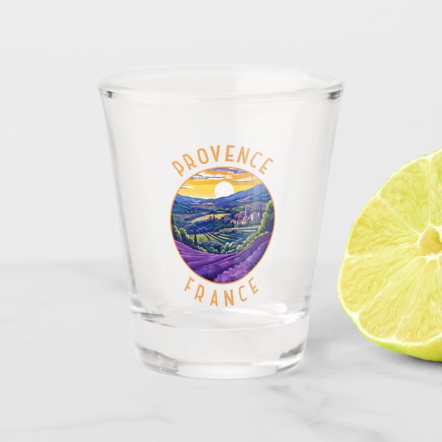 Verre A Shot Provence France Lavande Retro Cercle désorganisé (Devant)