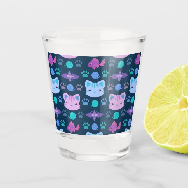 Verre A Shot Qu'est-ce que le Cool, chat Kitty en violet et ble (Devant)