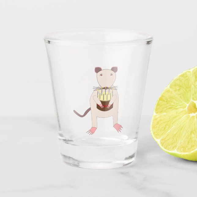 Verre A Shot Rat de Siamese avec gâteau d'anniversaire (Devant)