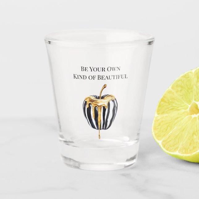 Verre A Shot Rayures noires et blanches Apple Gold Drips (Devant)