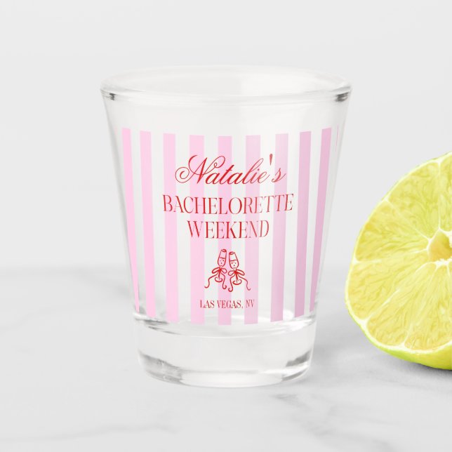 Verre A Shot Red Pink Stripes Bachelorette Weekend Party (Devant)