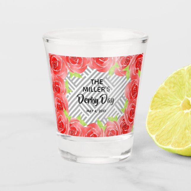 Verre A Shot Red Roses Black White Stripes Derby Day (Devant)
