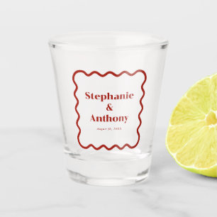 Verre A Shot Retro 1950s Wavy Edge Mariage rouge foncé