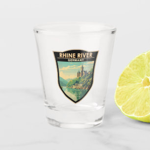 Verre A Shot Rhin River Allemagne Section Voyage Art Vintage