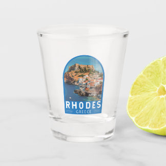 Verre A Shot Rhodes Grèce Illustration Voyage Art Vintage