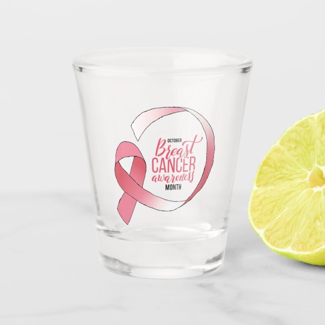Verre A Shot Ribbon de dessin du cancer du sein rose Mois BCA (Devant)